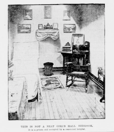 Photo from New York Tribune showing the cell of an Eastern State prisoner