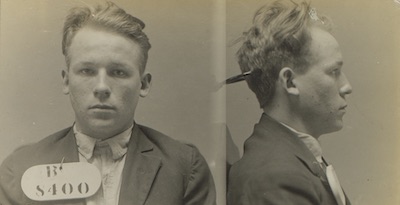Mugshot of Stewart Clugston, prisoner B-8400.