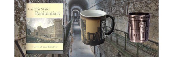 Book cover, mug, and shot glass