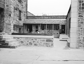 Officer’s Mess courtyard after demolition of the original wall, 1956. Photo: collection of Eastern State Penitentiary Historic Site, gift of Alan J. LeFebvre